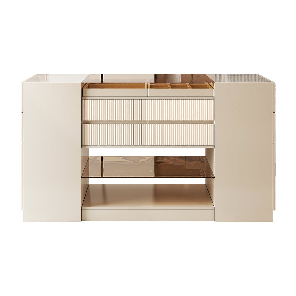 HMR - 60" Glass Top Dresser Walk-in Closet Island with Jewelry Storage