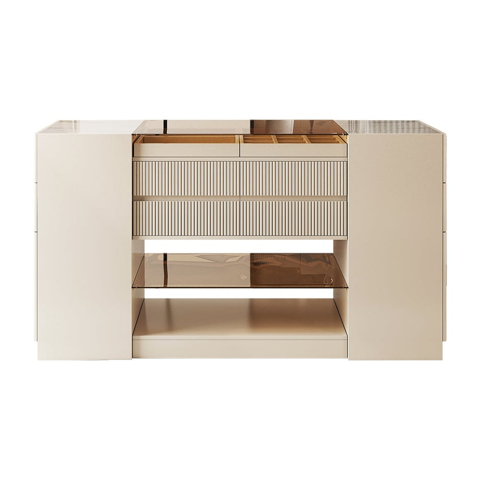 HMR - 60" Glass Top Dresser Walk-in Closet Island with Jewelry Storage