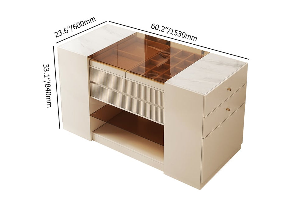 HMR - 60" Glass Top Dresser Walk-in Closet Island with Jewelry Storage
