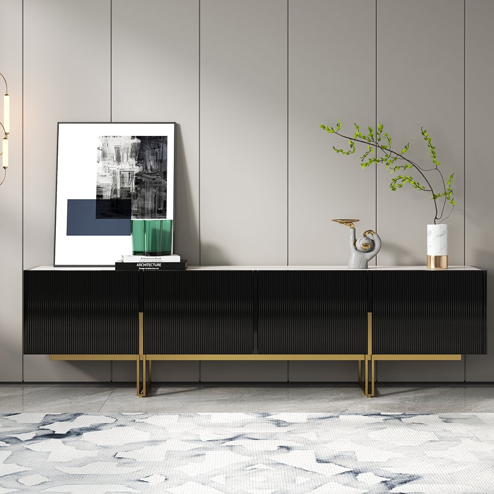 HMR - Grovyn Sintered Stone Top Fluted TV Stand with Storage