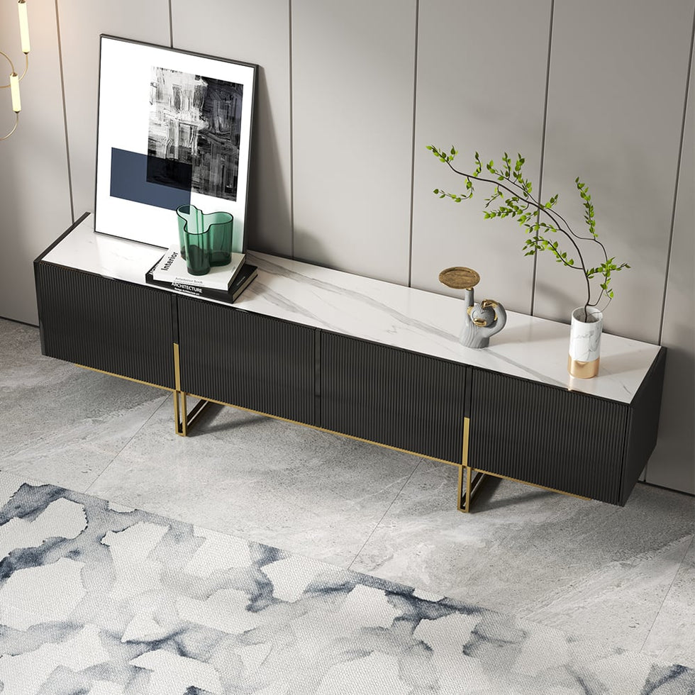 HMR - Grovyn Sintered Stone Top Fluted TV Stand with Storage