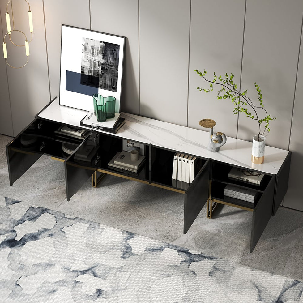 HMR - Grovyn Sintered Stone Top Fluted TV Stand with Storage
