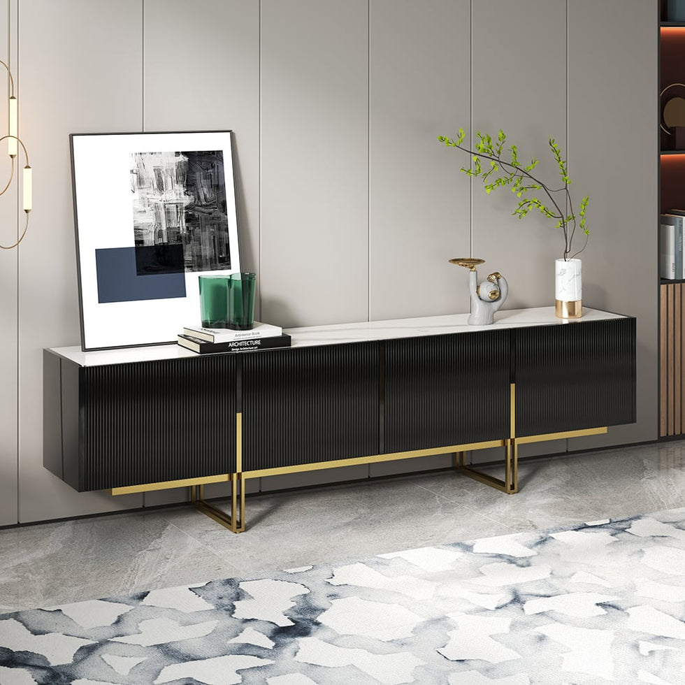 HMR - Grovyn Sintered Stone Top Fluted TV Stand with Storage