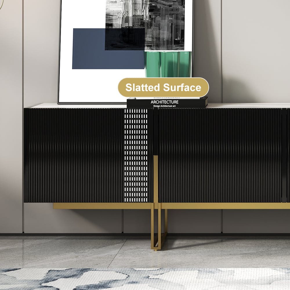 HMR - Grovyn Sintered Stone Top Fluted TV Stand with Storage