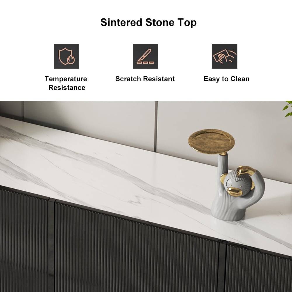 HMR - Grovyn Sintered Stone Top Fluted TV Stand with Storage