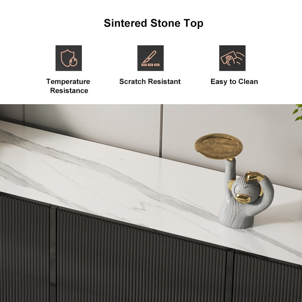 HMR - Grovyn Sintered Stone Top Fluted TV Stand with Storage