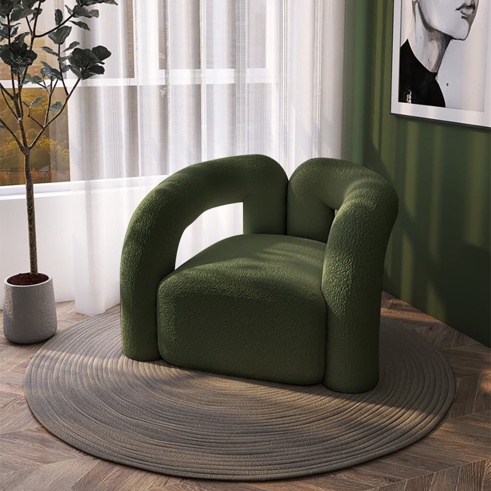 HMR - Japandi Boucle Accent Chair Shaggy Armchair for Living Room