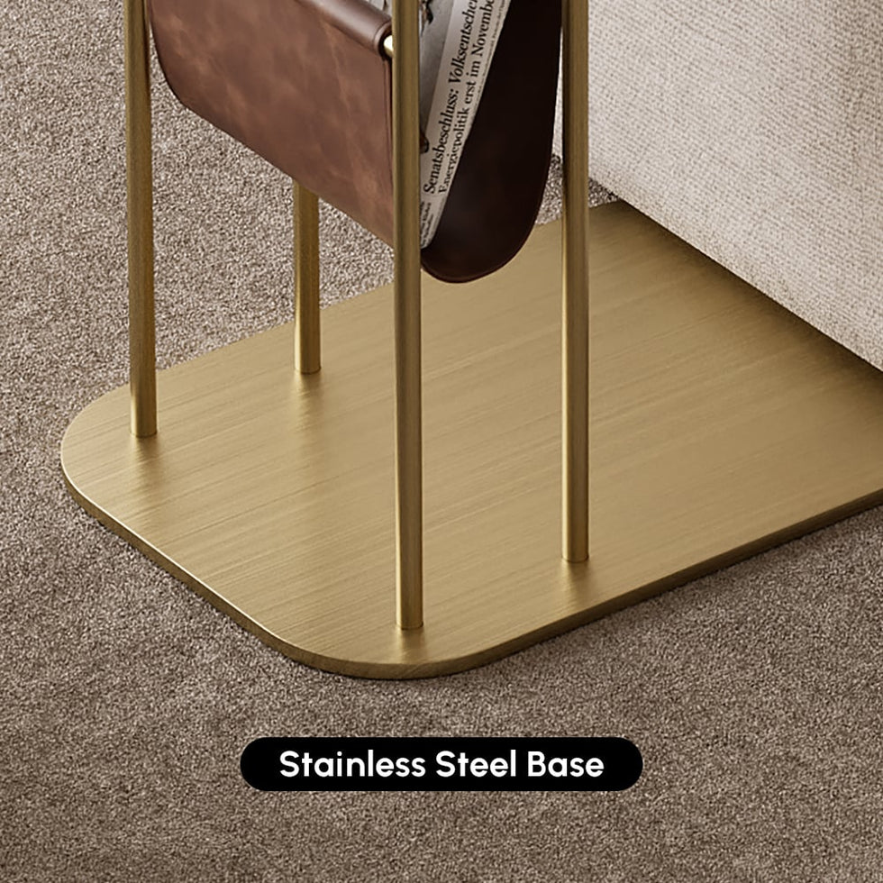 HMR - C-Shaped Walnut & Gold Rotating Side Table with Storage