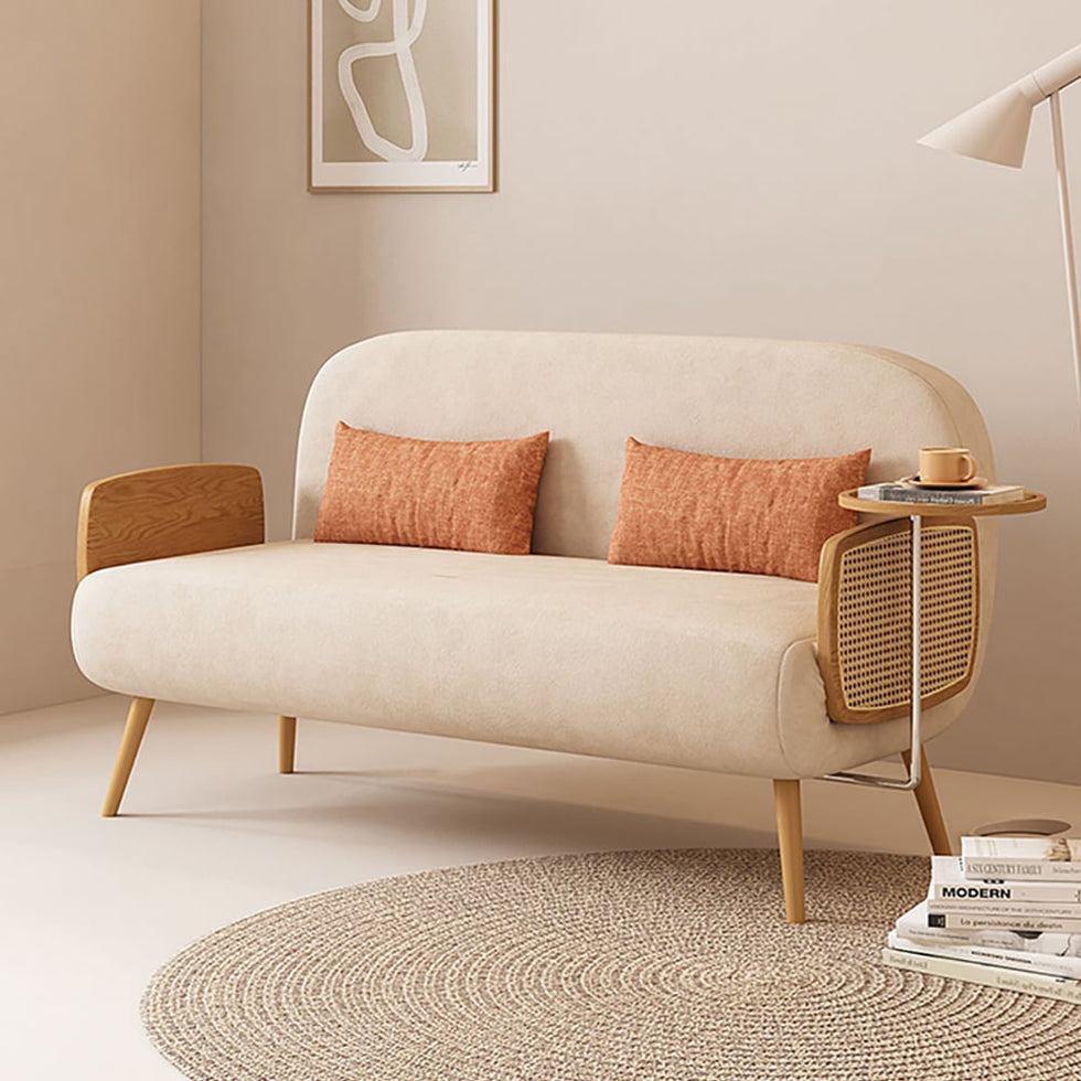 HMR - Velvet & Rattan Sleeper Sofa with Tray