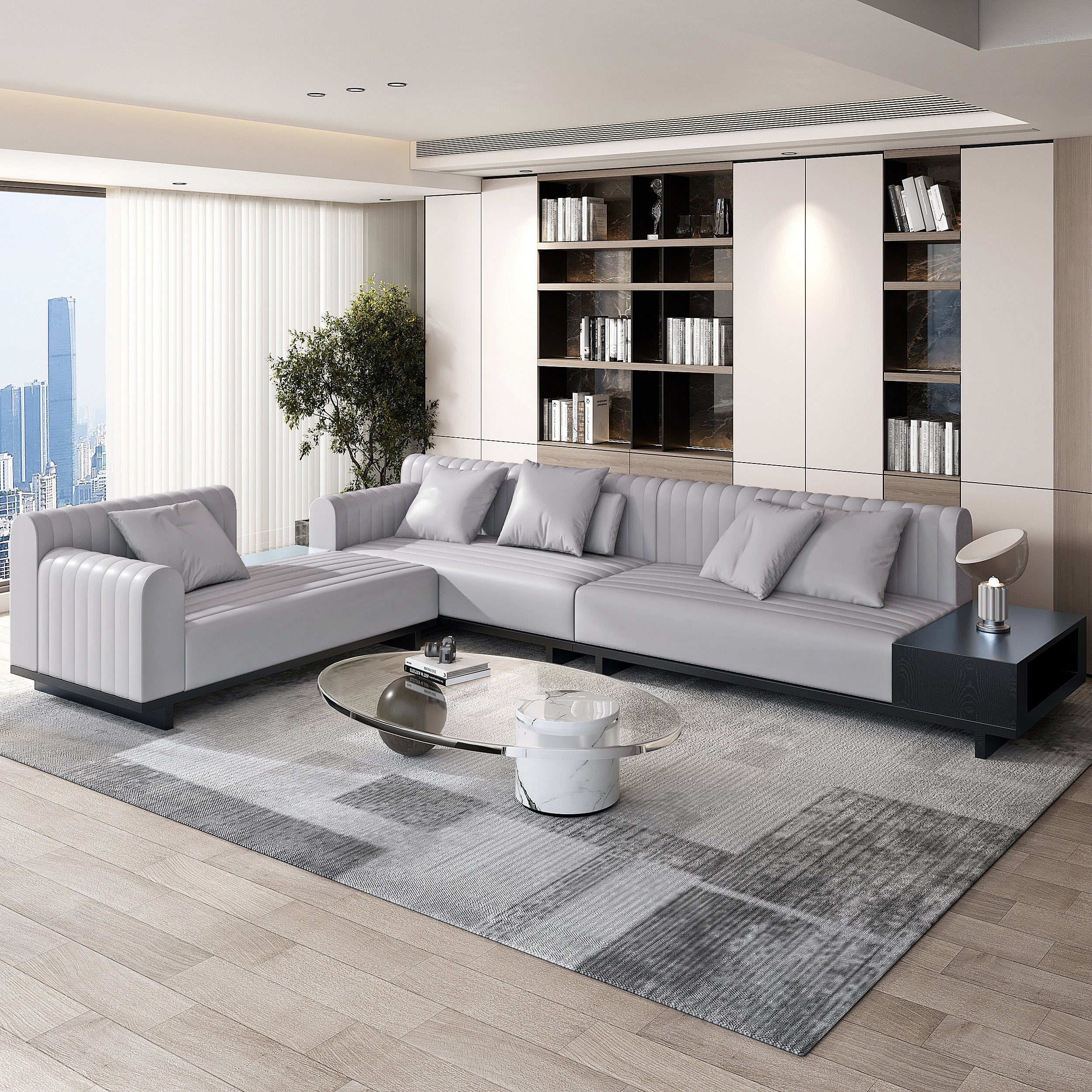 HMR - 157" Modern Corner L-Shaped Sectional Sofa with Side Open Storage