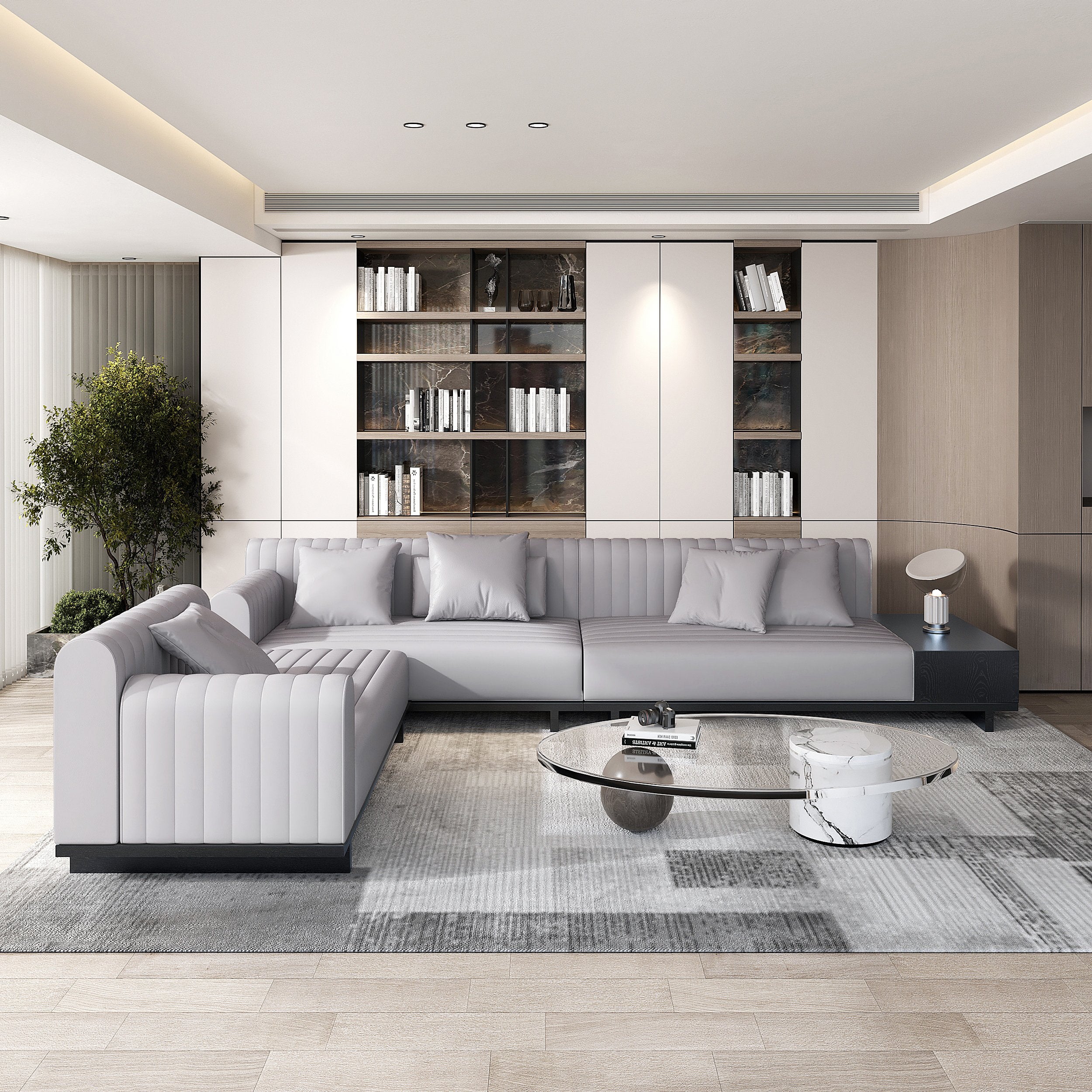 HMR - 157" Modern Corner L-Shaped Sectional Sofa with Side Open Storage