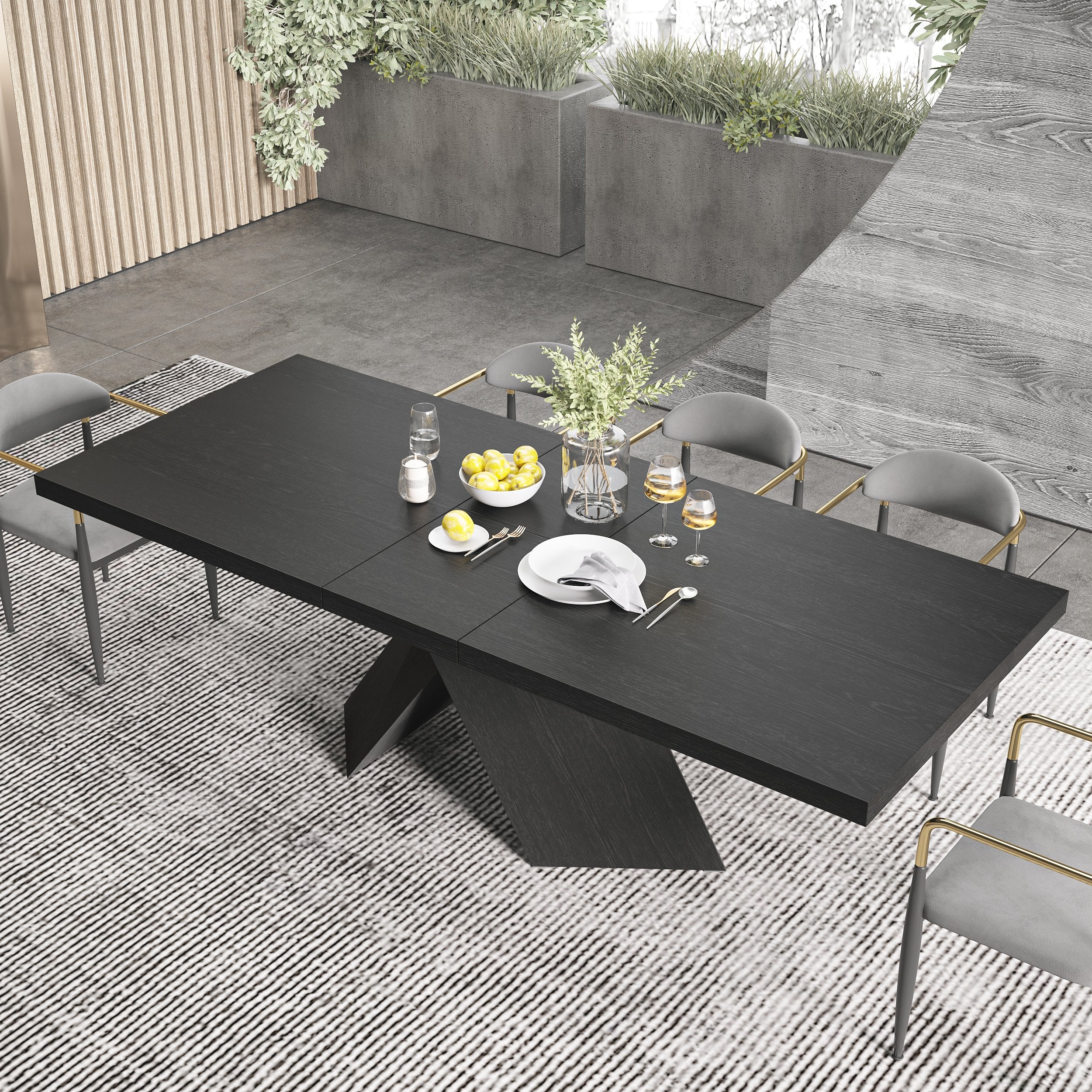 HMR - Farmhouse Extendable Wood Dining Table