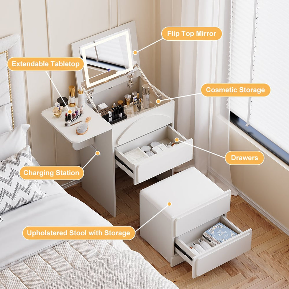 HMR - Mini Smart Makeup Vanity Set with with Mirror & Lights