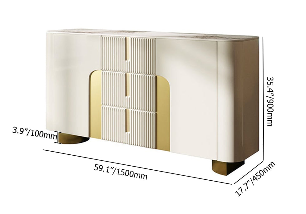 HMR - Artus Modern White 59"W Sintered Stone Sideboard 3 Drawers Kitchen Buffet Table