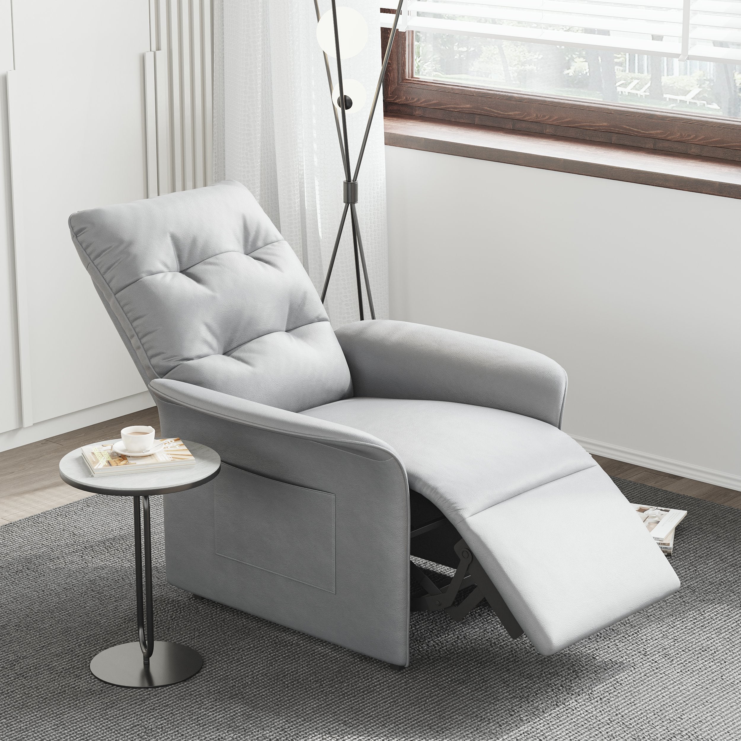 HMR - Leather Power Recliner Accent Chair with Side Pocket