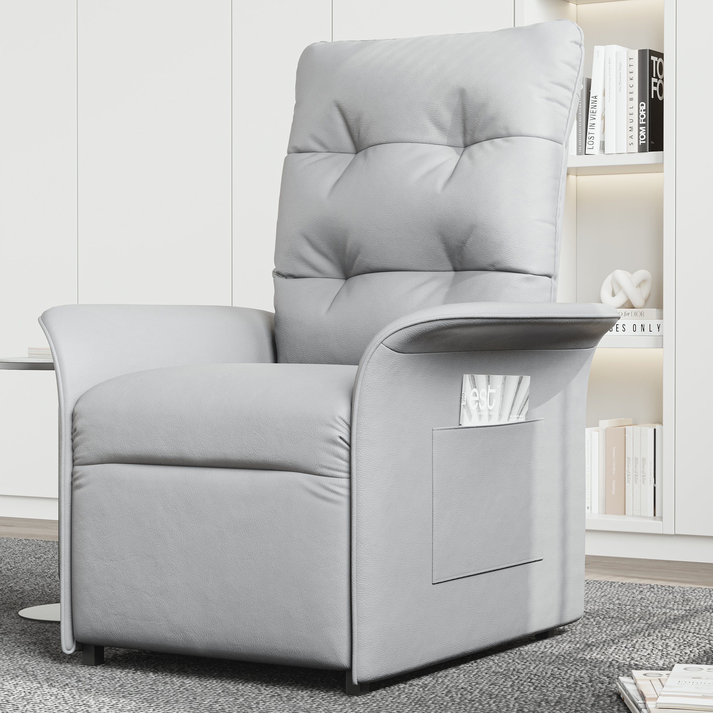 HMR - Leather Power Recliner Accent Chair with Side Pocket