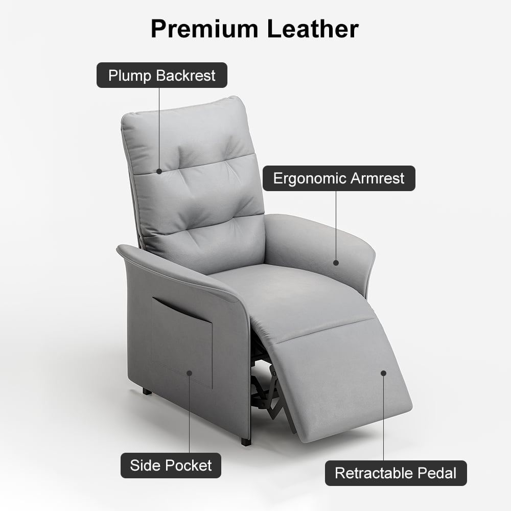 HMR - Leather Power Recliner Accent Chair with Side Pocket