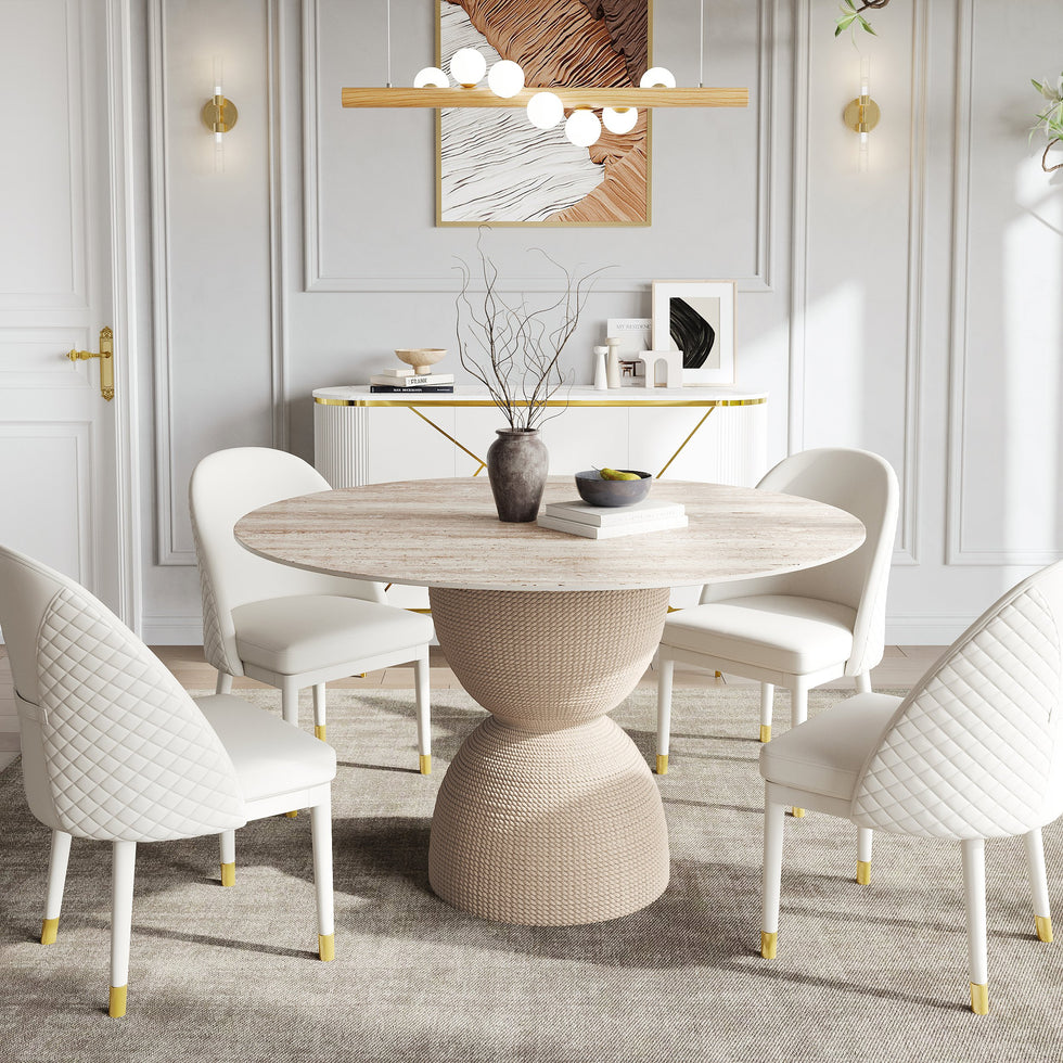 HMR - 47.2" Modern Style Round Sintered Stone Dining Table Seats 4-6 People