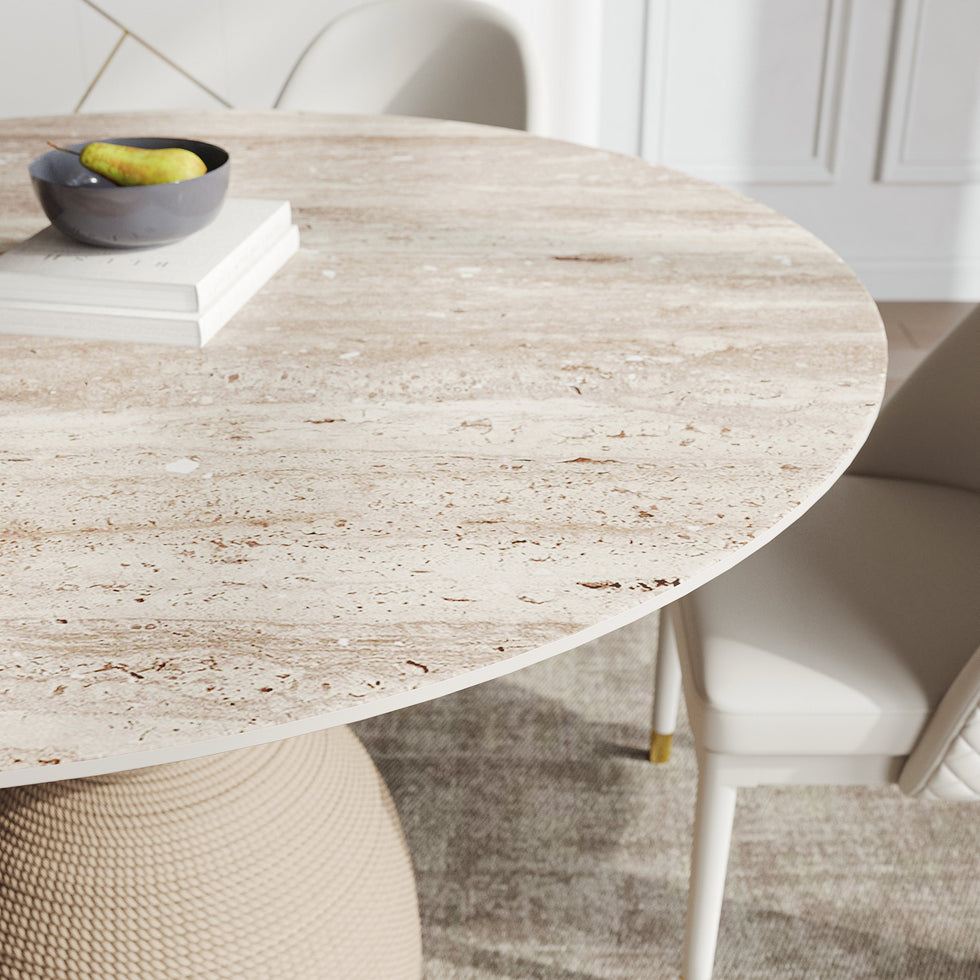 HMR - 47.2" Modern Style Round Sintered Stone Dining Table Seats 4-6 People