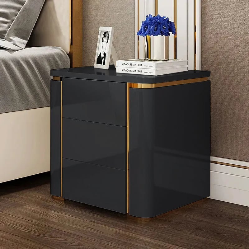 HMR - Modern Luxury Square Nightstand with 3 Drawers