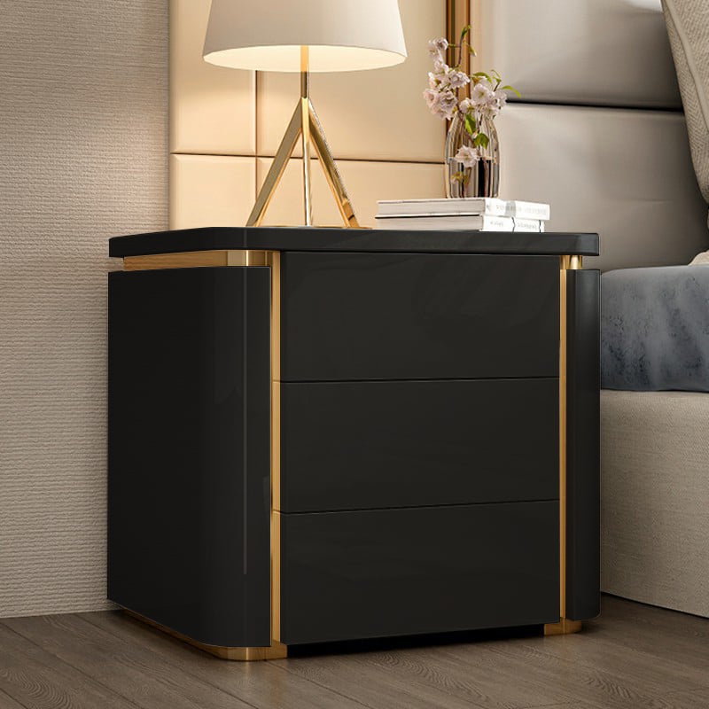 HMR - Modern Luxury Square Nightstand with 3 Drawers