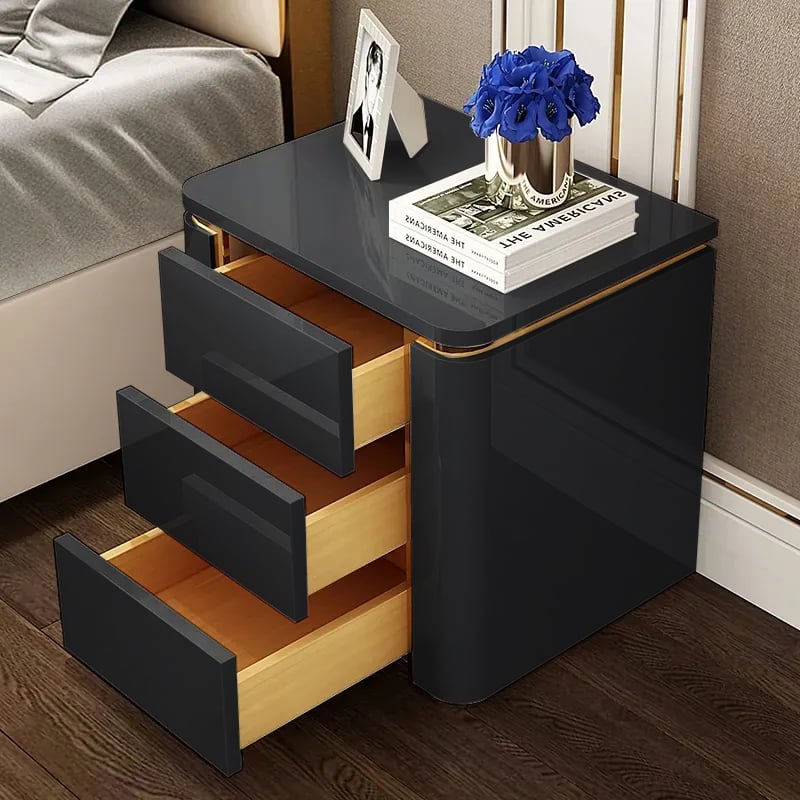 HMR - Modern Luxury Square Nightstand with 3 Drawers