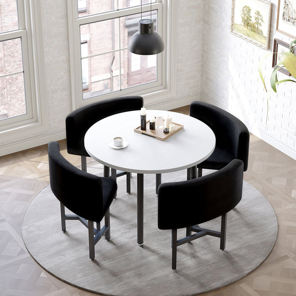 HMR - Dining Set 394 Modern Round Wood Dining Table with 4 Chairs