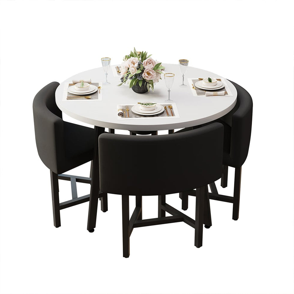 HMR - Dining Set 394 Modern Round Wood Dining Table with 4 Chairs