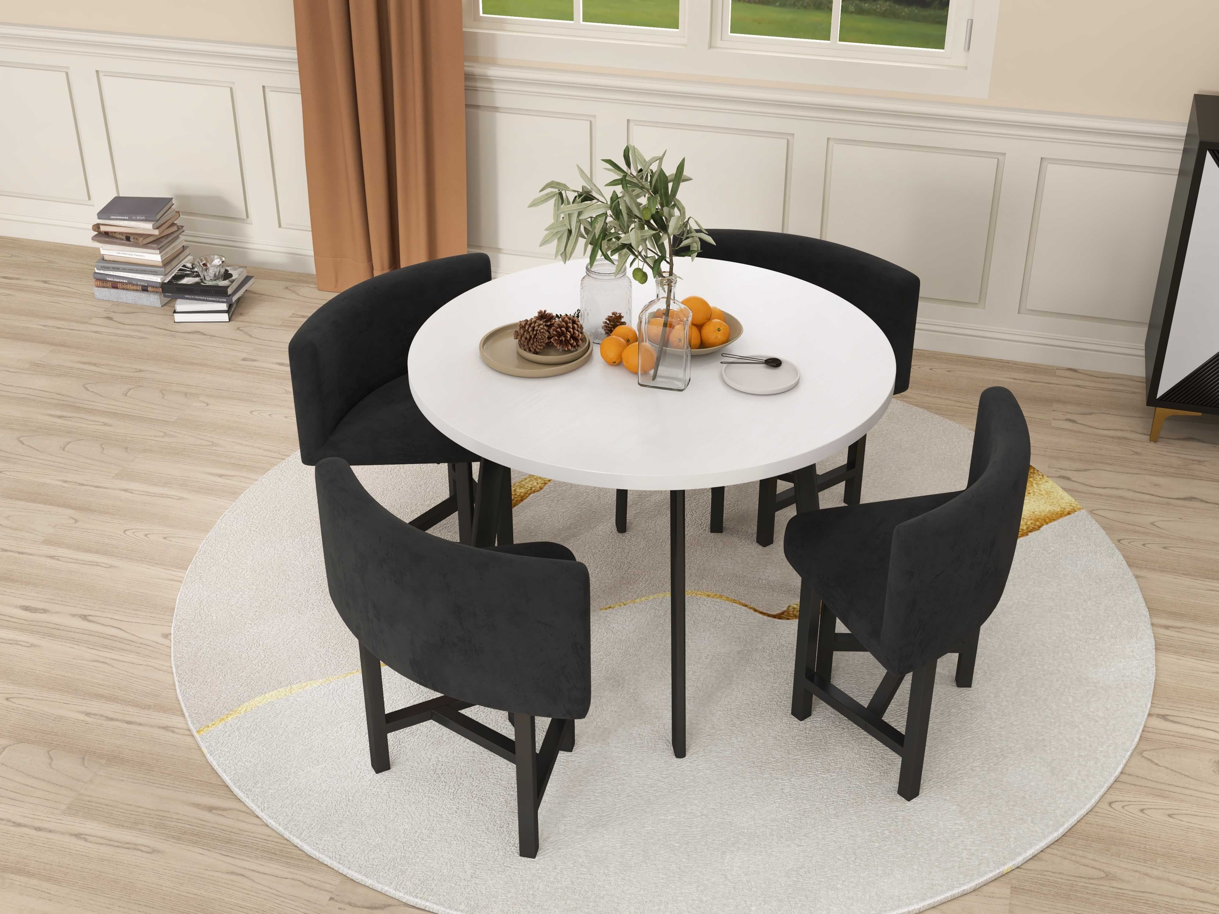 HMR - Dining Set 394 Modern Round Wood Dining Table with 4 Chairs