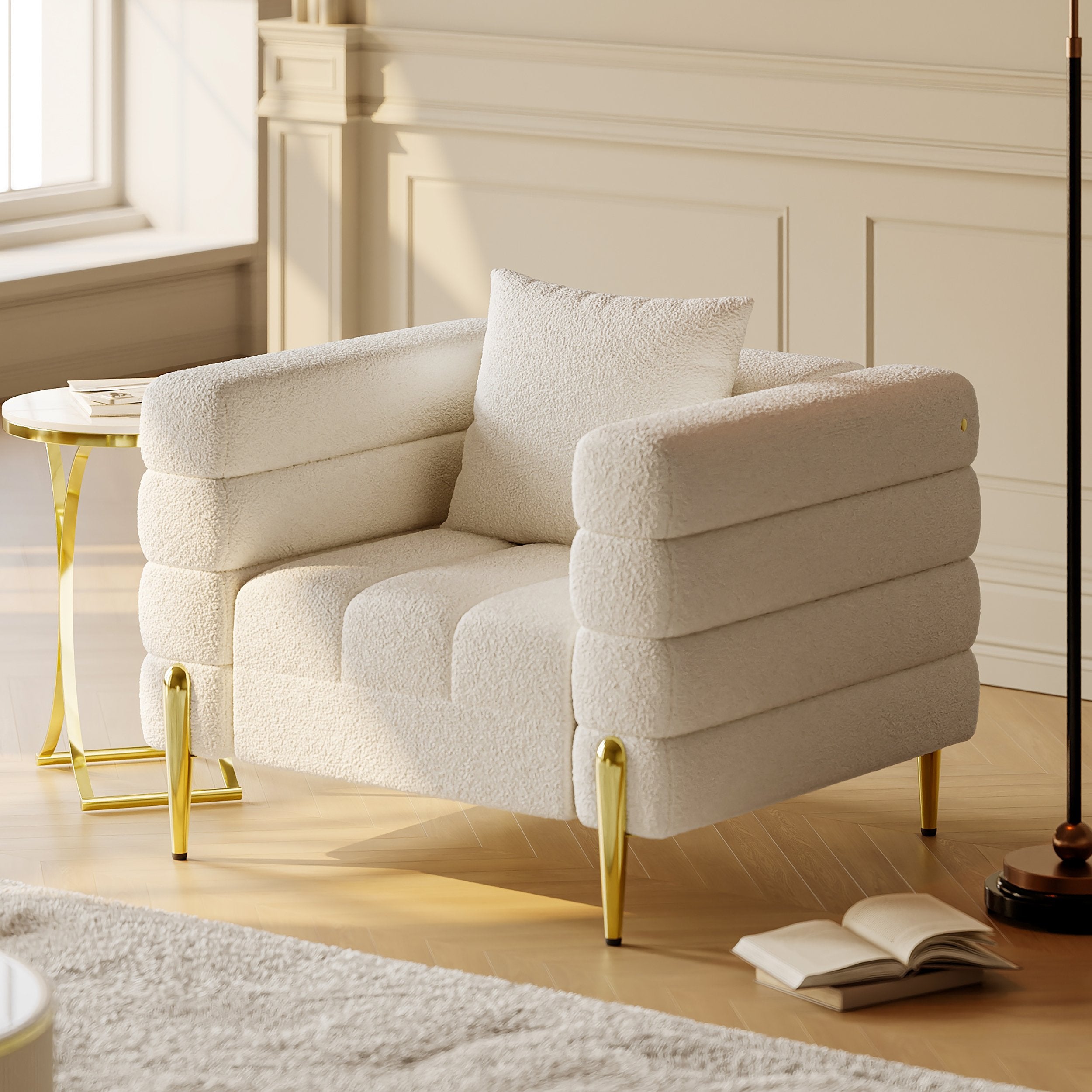 HMR - Aurora Boucle Upholstered Accent Chair in Gold Finish