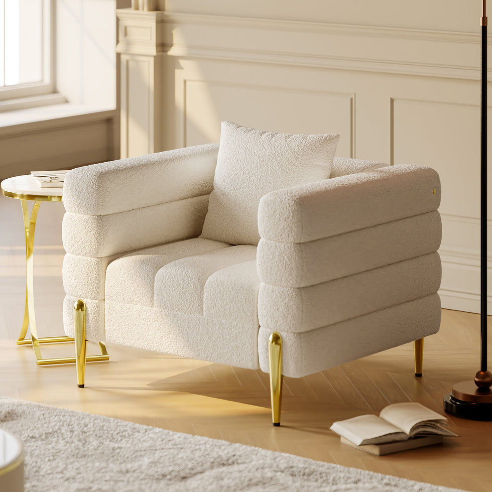 HMR - Aurora Boucle Upholstered Accent Chair in Gold Finish