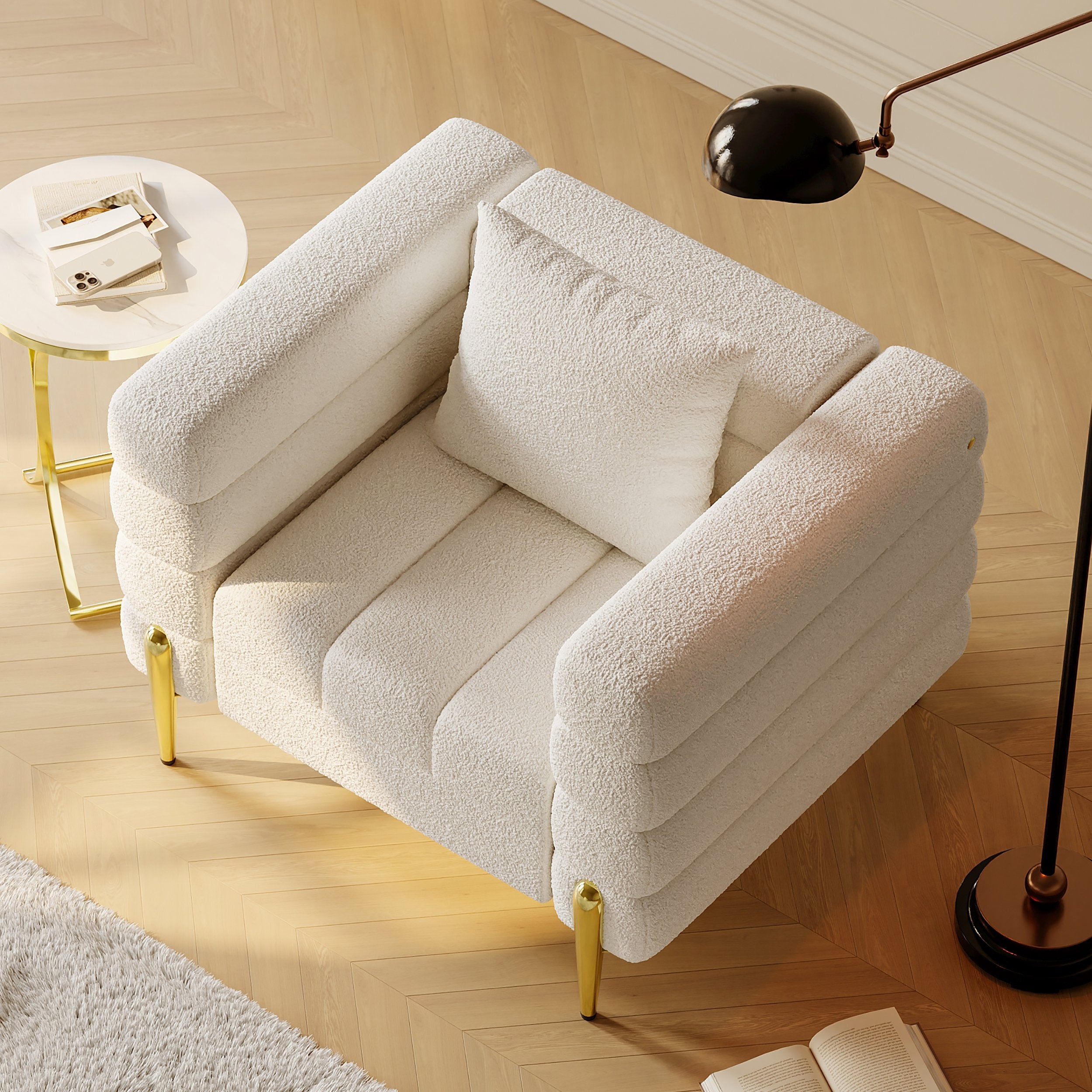 HMR - Aurora Boucle Upholstered Accent Chair in Gold Finish