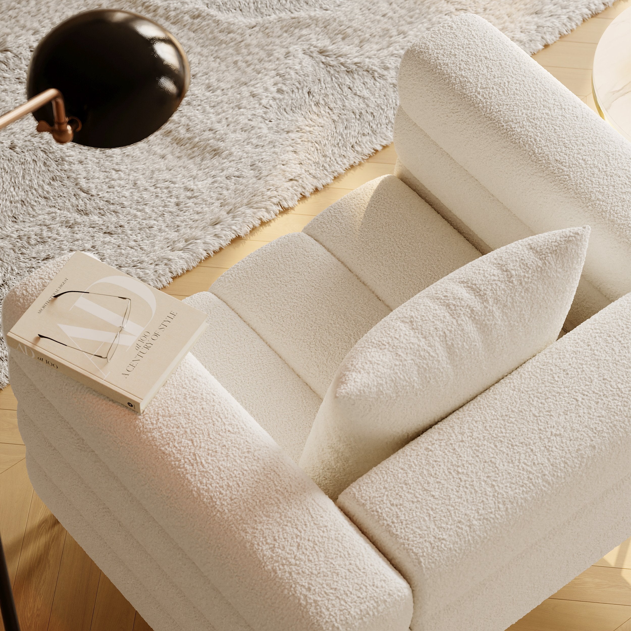 HMR - Aurora Boucle Upholstered Accent Chair in Gold Finish