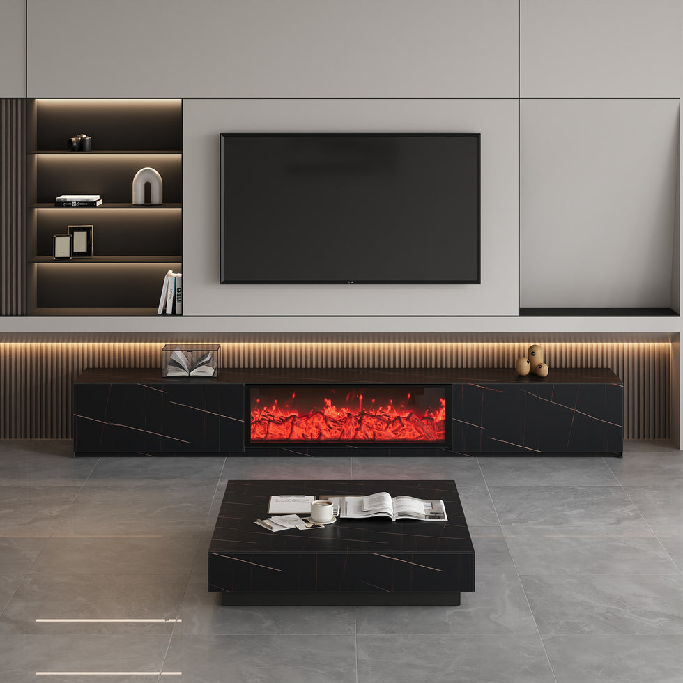 HMR - Sintered Stone Electric Fireplace TV Stand & Coffee Table Set