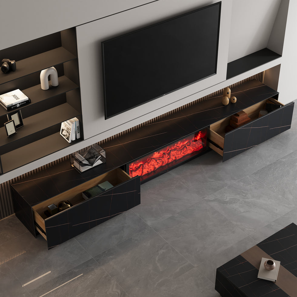 HMR - Sintered Stone Electric Fireplace TV Stand & Coffee Table Set