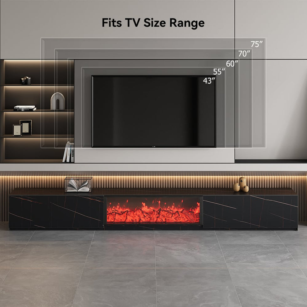 HMR - Sintered Stone Electric Fireplace TV Stand & Coffee Table Set