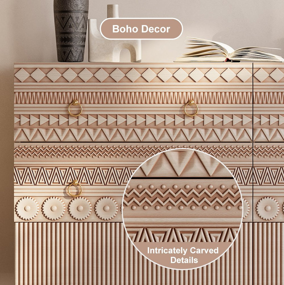 HMR - 47"W Boho Accent Dresser & Chest 6 Drawer Storage Cabinet