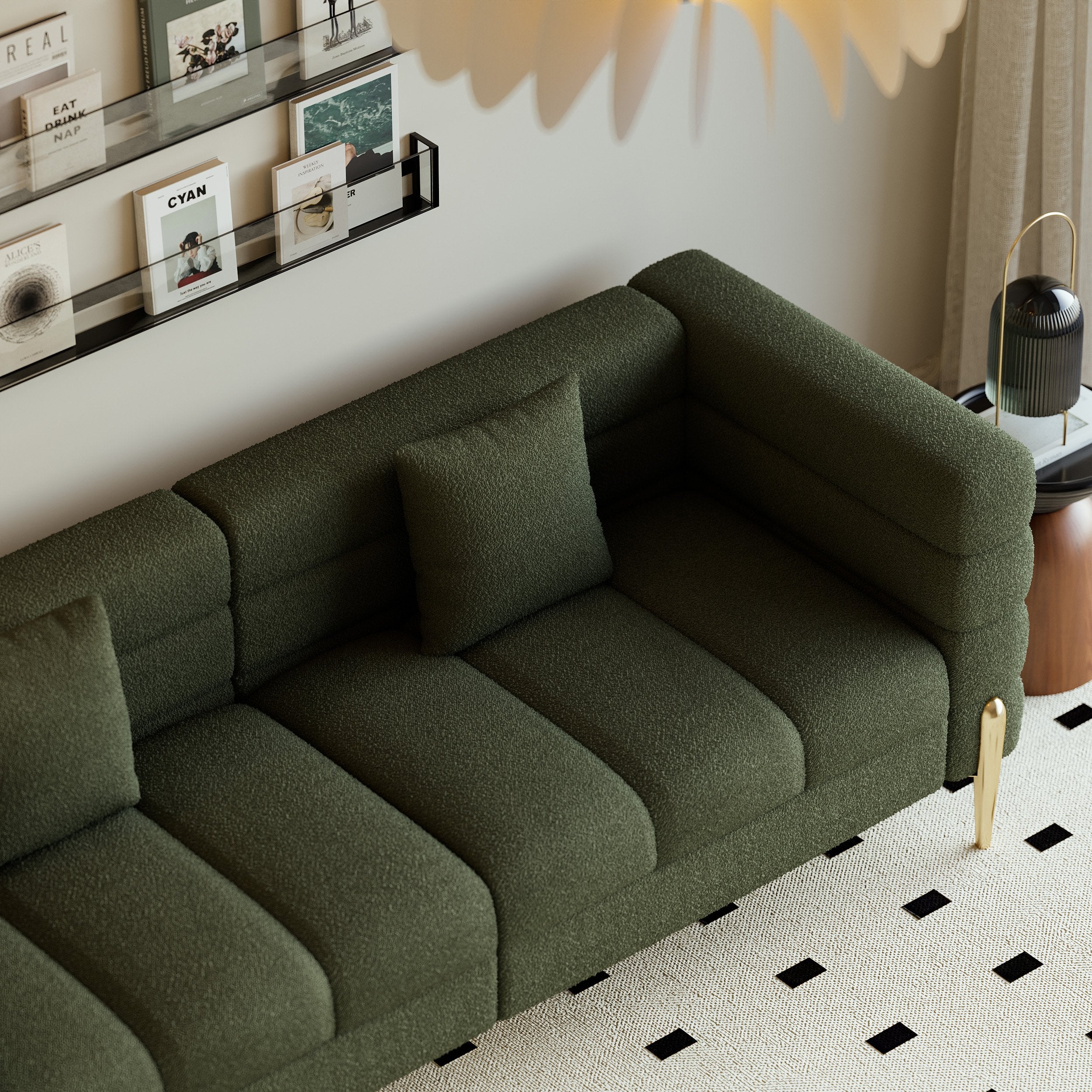 HMR - Aurora 79" Fluted Sofa with Gold Legs & Pillows