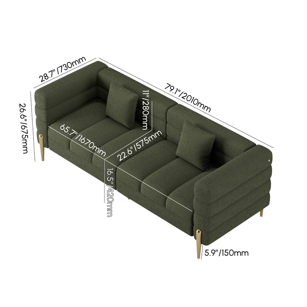 HMR - Aurora 79" Fluted Sofa with Gold Legs & Pillows