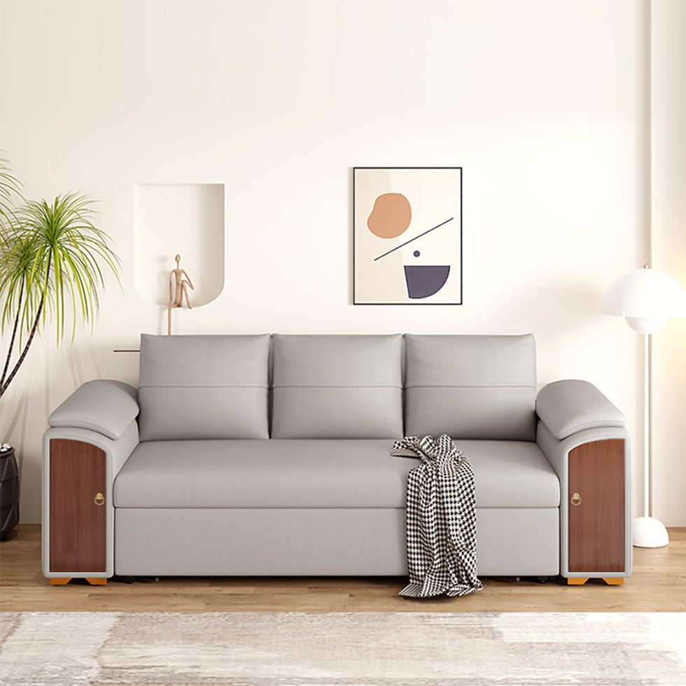HMR - 94.5" Gray Pull Out Sofa Bed Convertible Leath-Aire Sleeper with Lift-top Coffee Table