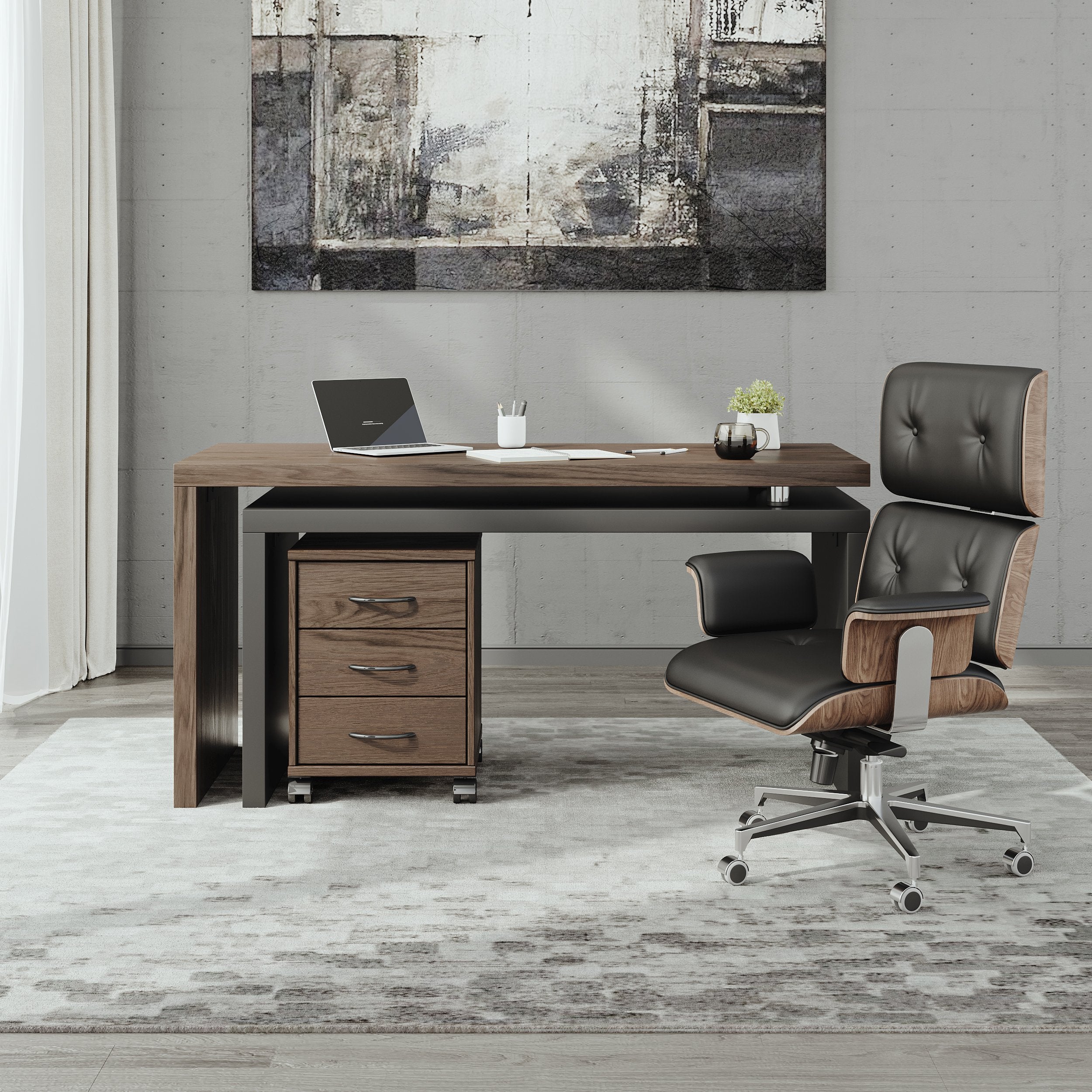 HMR - Modern Swivel Desk & Home Office Chair Set L-Shaped Rotating Desk Adjustable