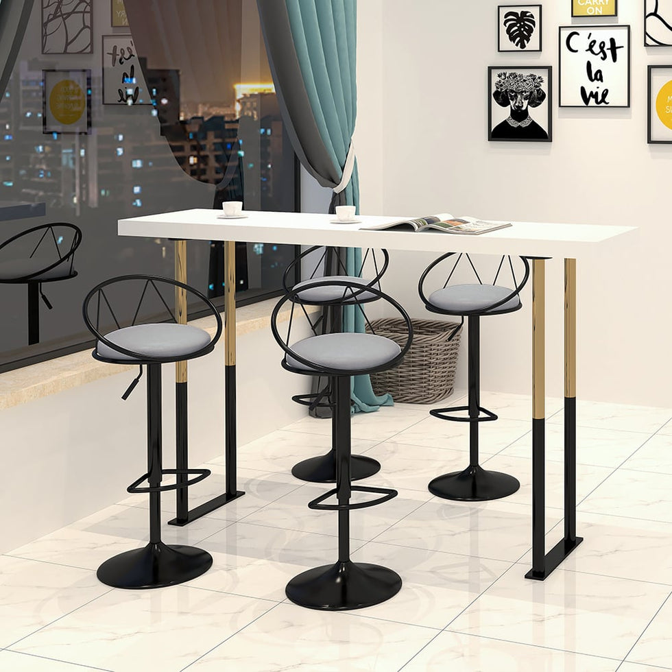 HMR - Modern Adjustable Swivel PU Leather Upholstered Counter Stools with (Set of 2)