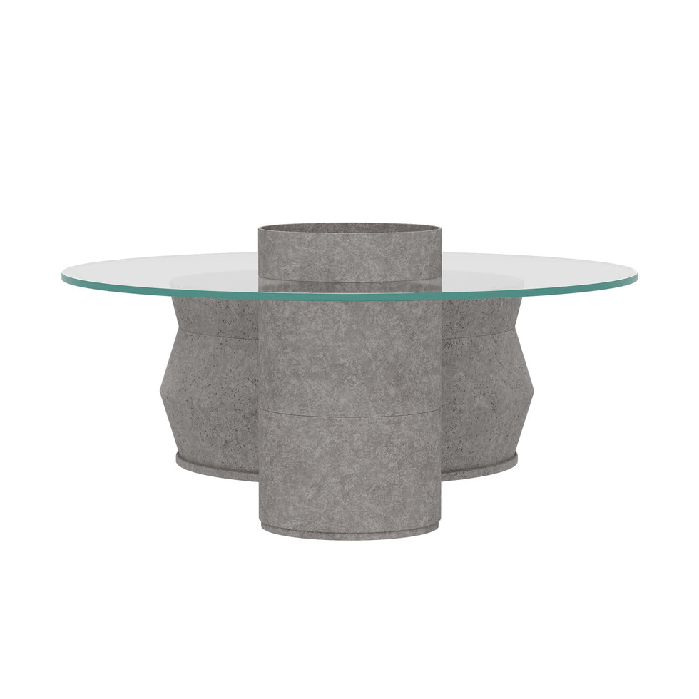 HMR - Set of 2 Round Nesting Coffee Table Set Glass Modern Concrete Gray Drum Coffee Table