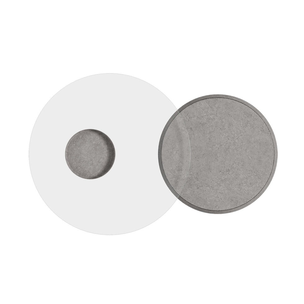 HMR - Set of 2 Round Nesting Coffee Table Set Glass Modern Concrete Gray Drum Coffee Table