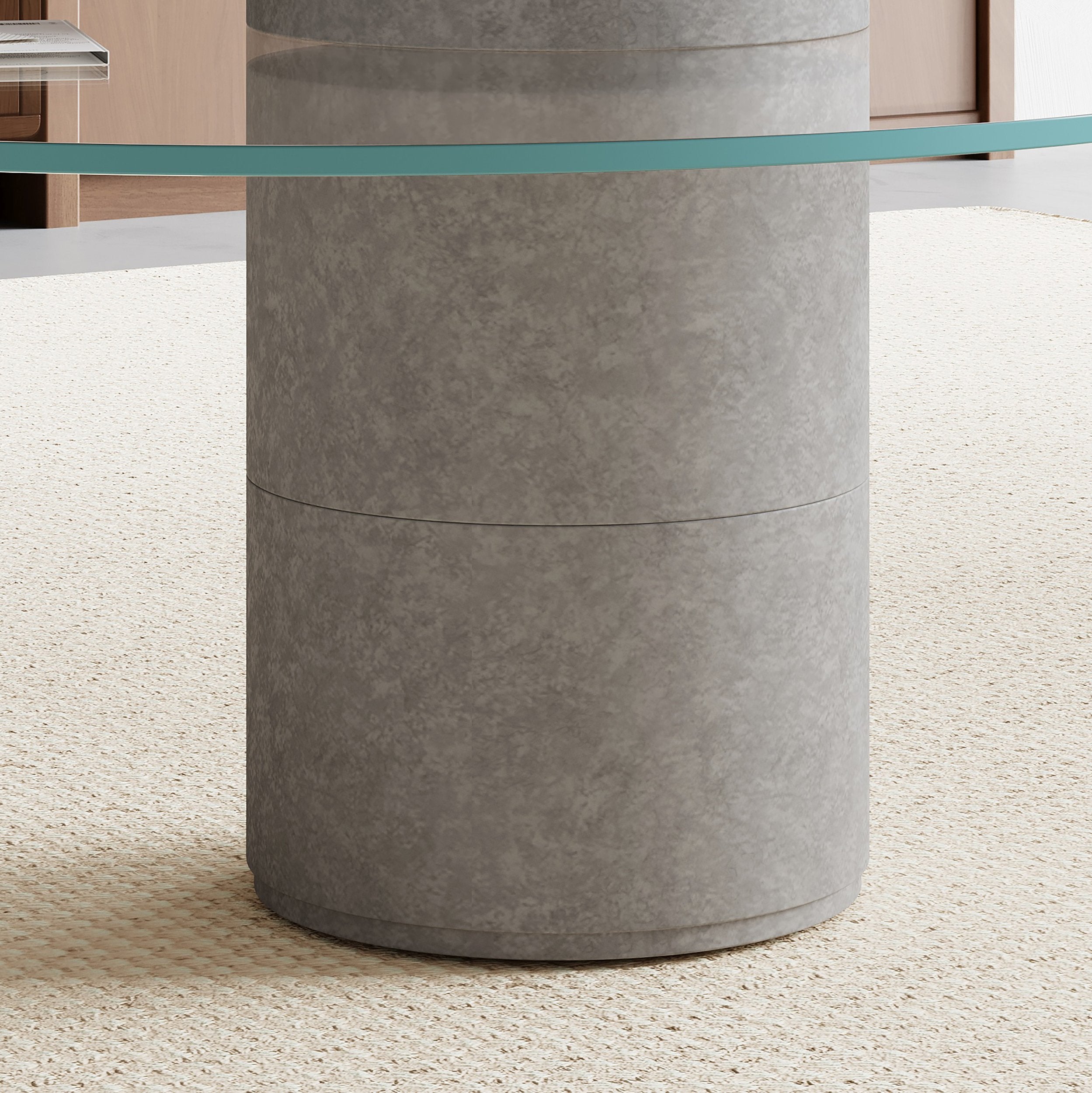 HMR - Set of 2 Round Nesting Coffee Table Set Glass Modern Concrete Gray Drum Coffee Table
