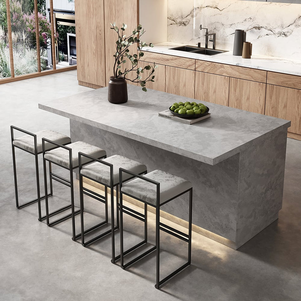 HMR - 72" Japandi Style Wood Kitchen Island with Multi-Storage and LED Light