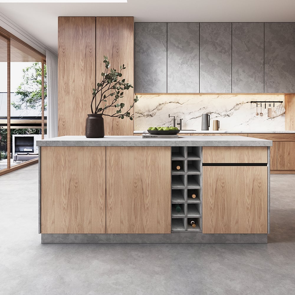 HMR - 72" Japandi Style Wood Kitchen Island with Multi-Storage and LED Light