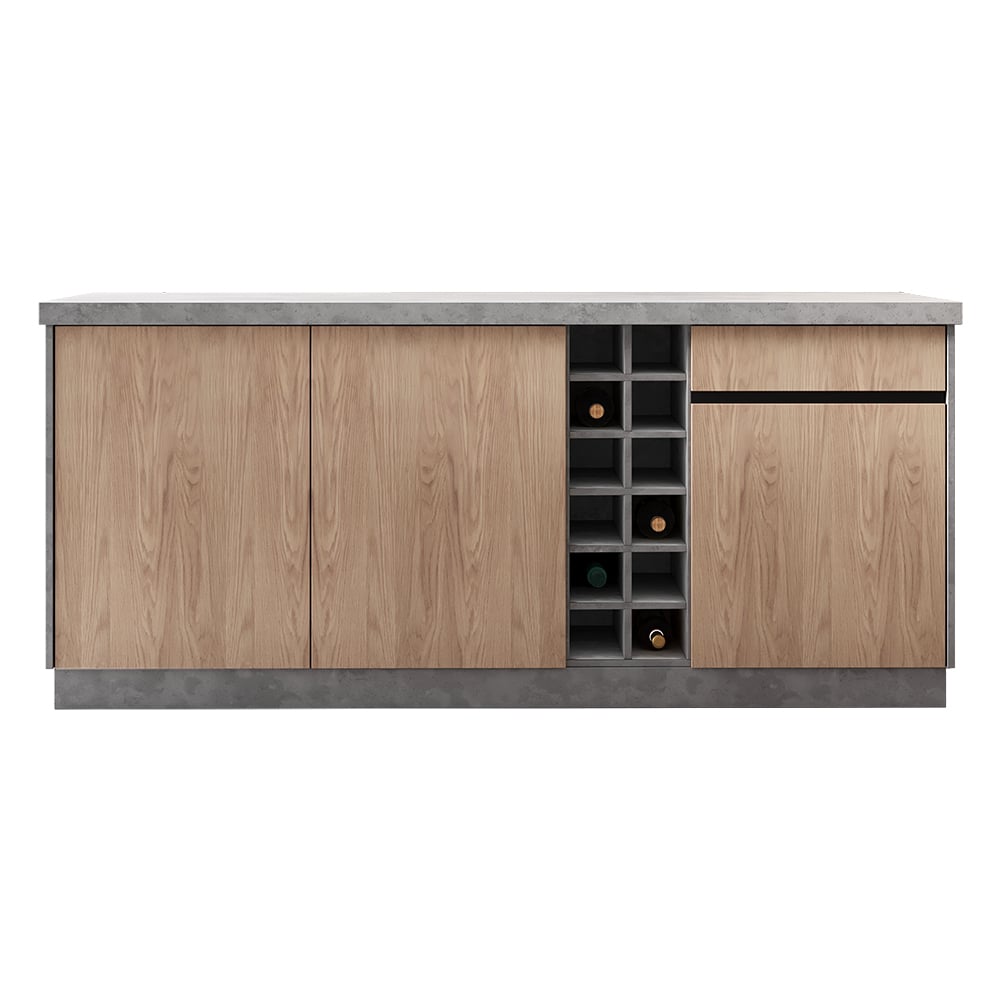 HMR - 72" Japandi Style Wood Kitchen Island with Multi-Storage and LED Light