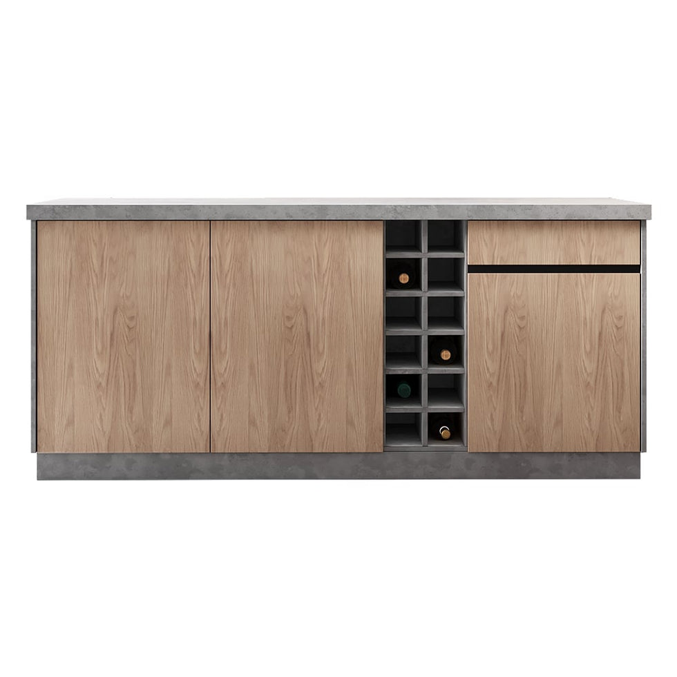 HMR - 72" Japandi Style Wood Kitchen Island with Multi-Storage and LED Light