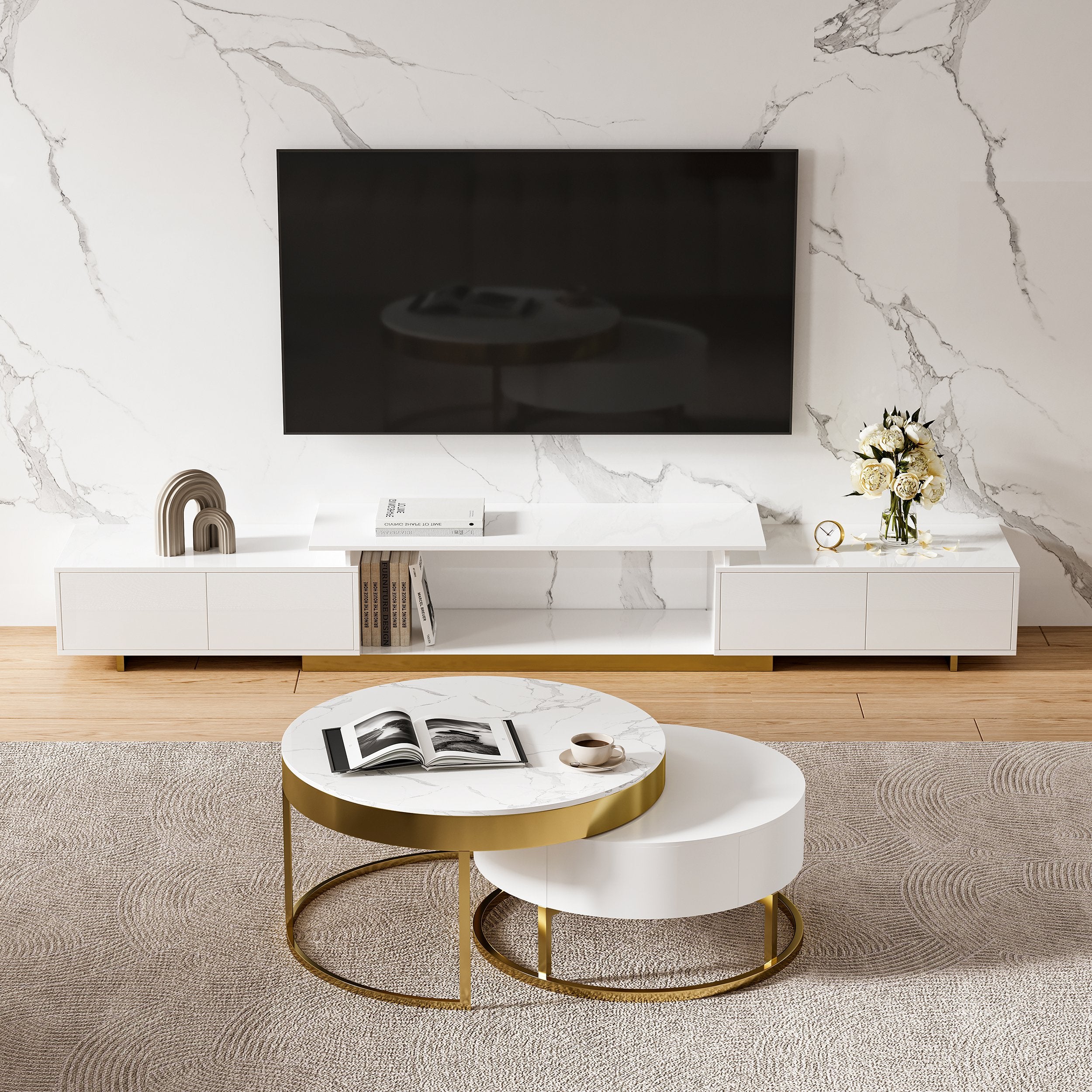 HMR - Mordelle Glossy Extendable TV Stand & Coffee Table Set